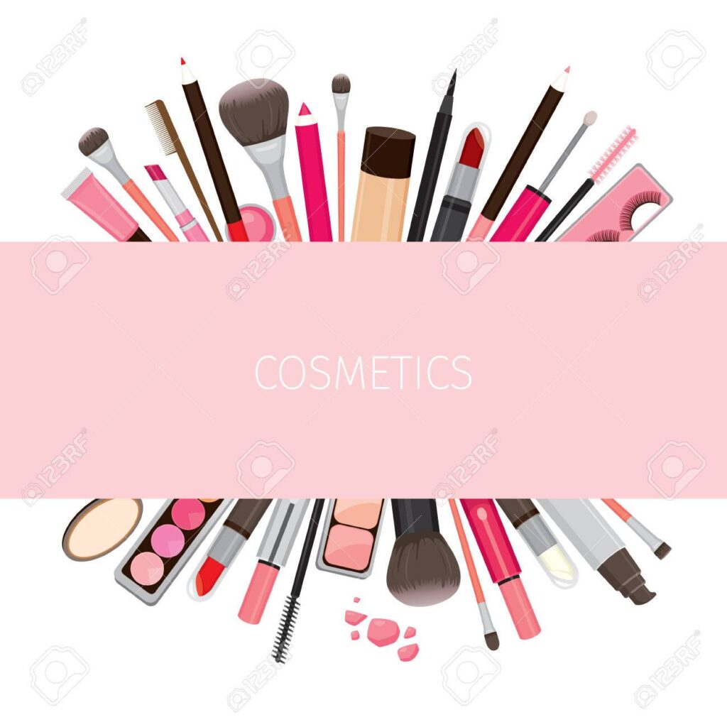 makeup cosmetics tools on banner